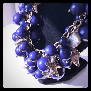 Navy Bead & Seashell Necklace